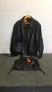 (1) Dockers Brand Mens Leather Jacket (1) Harley Davidson Womens Motorcycle Vest