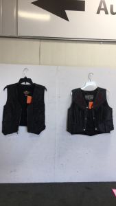 (1) Harley Davidson Ladies Embroidered Leather Motorcycle Vest (1) Frontier Leathers Rose Ladies Motorcycle Vest
