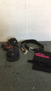 (1) Pair Of Flame Harley Davidson Boots (2) Harley Davidson Belts (1) Harley Davidson Hat (1) Harley Davidson Scarf
