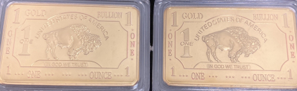 (2) Buffalo 1oz Gold Plated Bars