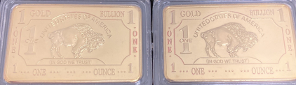 (2) Buffalo 1oz Gold Plated Bars