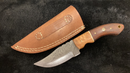 Damascus Full Tang Hunting Knife With Sheath