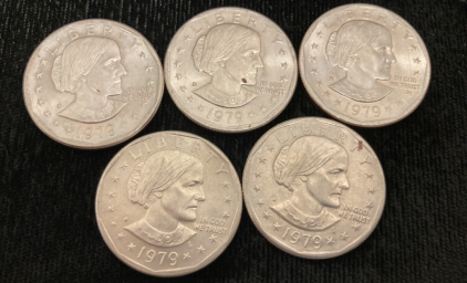 (5) 1979 Susan B Anthony Dollars