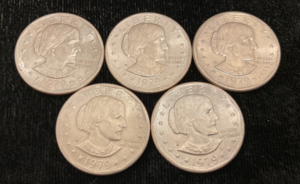 (5) 1979 Susan B Anthony Dollars