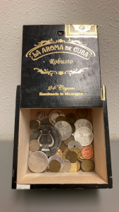 Vintage Cuban Cigar Box With Tokens And Coins