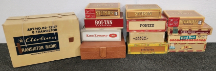 Vintage Cigar Boxes, Humidor, & Radio Box