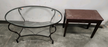 Oval Glass Coffee Table & Yamaha Piano Seat