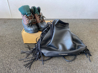 Woman’s Size 8 Eddie Bauer Boots and Black Leather-like Bag