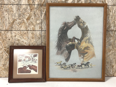 11.75"x11.75" Framed Art Print and 19.5"x25.5" Framed Art Print of Horses