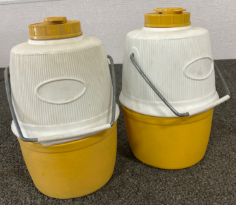 Vintage Yellow And White Thermos Jugs