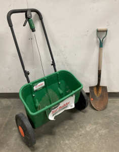 Turf Builder Drop Spreader And Short Shovel