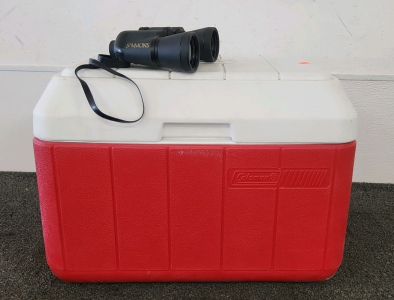 Simons Binoculars & Coleman Cooler