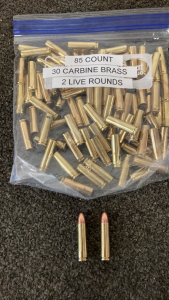 (2) Live Rounds .30 Carbine Ammo With (85) Brass Casings