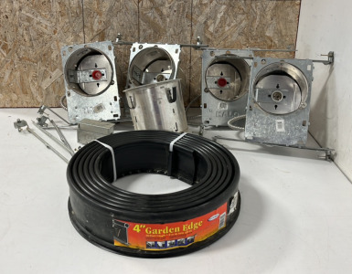 (4) 10.5" L x 7.5" W x 7.5" H Incandescent Downlight, (1) 13.25" L x 6.75" W x 7.5" H Incandescent Downlight, and Roll of Garden Edge