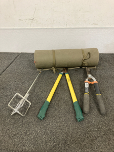 Foam Pad, Shears, And Metal Concrete Mixer Tool