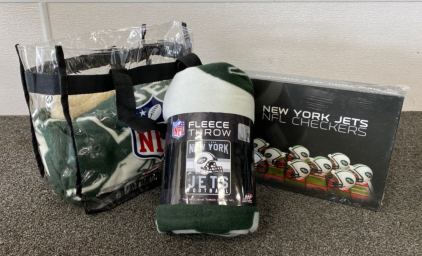 (2) New York Jets Throws and Checkers Set