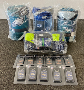 (4) NFL Sports Plush Throws and Neck Tags