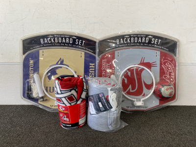 (2) Backboard Sets and (1) NFL Sports Plush Throw, and Sweatshirt Throw