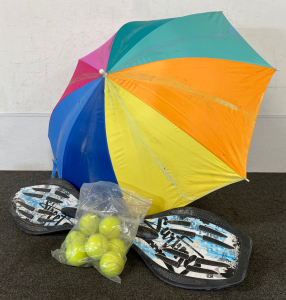 Boat Umbrella, Tennis Balls, and Rip-Stick