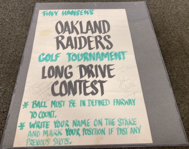 Signed Oakland Raiders Long Drive Contest Sign