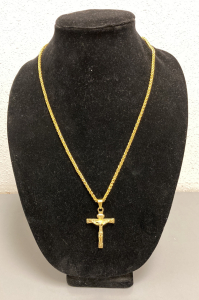 Large Gold Toned Crucifix With Heavy Chain