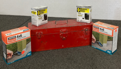 Tool Box With Drill Bits, Cement Color, And Adjustable Post Base