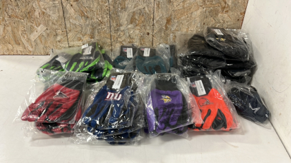 Pairs of NFL Utility Gloves: (11) New Orleans Saints, (5) Philadelphia Eagles, (5) Seattle Seahawks, (1) Dallas Cowboys, (2) Cleveland Browns, (3) Minnesota Vikings, (4) NY Giants, and (3) Atlanta Falcons