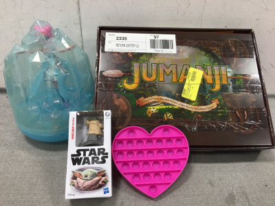 Jumanji Board Game, Hatchimal Fairy, Fidget Popper, Baby Yoda Toy