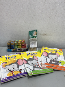 (1) Value Natural Chip Brushes Variety Pack (1) Acrylic Paint Pack (6) ABCmouse.com Early Learning Academy 2 Time Workbooks 2 Math Workbooks 2 Scissor Skills Workbooks