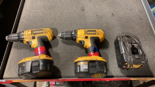 2- Dewalt DC579 1/2”drills, 2-batteries, 1- charger