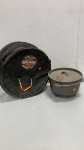 (1) Harley-Davidson 5 Gallon Motor Oil Case (empty) (1) Texsport Duch Oven 4Qt