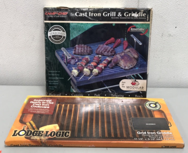 Camp Chef Cast Iron Grill & Griddle, Lodge Logic Reversable Grid Iron Griddle