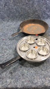 (1) Cast Iron Pan 12 Inch Round (1) Pan For Poaching Eggs