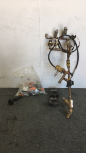 (1) Copper Pipe Assembly With Various Valves And (1) Witers Pressure Gauge (1) Bag Of Electrical Connectors (2) Transition Networks Media Converter