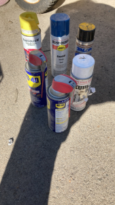 (2) WD 40, (2) rust oleum precision line, enamel spray paint, Talon rust breaker lubricant, Kuul lubricant