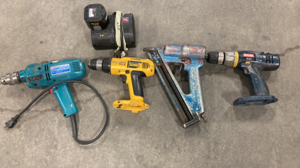 Mikita-dewalt-RYOBI drills no Batteries Ryobi charger and Nail gun