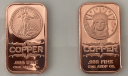 (2) 1 oz .999 Fine Copper Bars