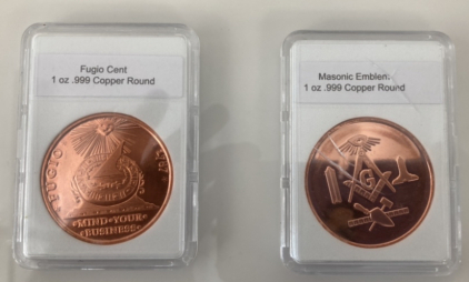 (2) US Masonic Design 1 Oz Copper Rounds