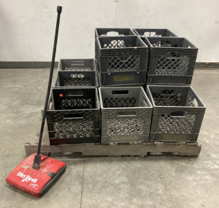 (9) Crates And Dirt Devil Sweeper