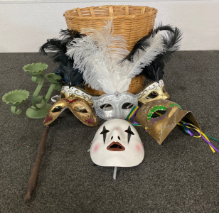 Masquerade Masks & Basket