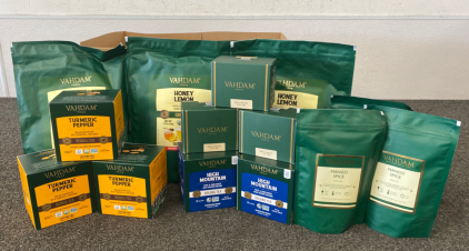 Assorted Packaged Teas Including Honey Lemon, Turmeric Pepper, Black Tea, Mango Spice All Sealed