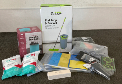 Flat Mop With Bucket, Utensil Holder, Small Leggings, Facemasks, And More