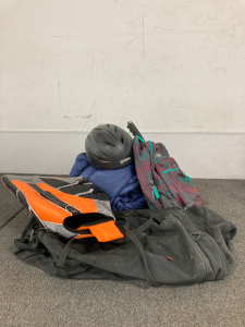 Dog Water Vest, Backpack, Sleeping Bag, Helmet, And Duffel bag