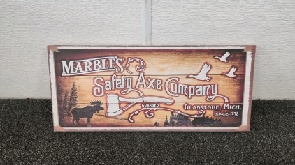 Marble's Safety Ax Advertising Sign
