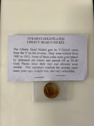 24 Karat Gold Plated Liberty Head Nickel