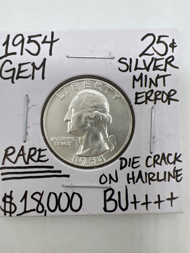 1954 GEM BU++++ RARE MINT ERROR SILVER QUARTER