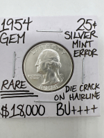 1954 GEM BU++++ RARE MINT ERROR SILVER QUARTER