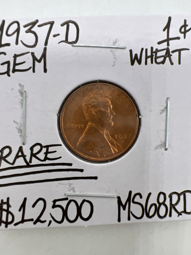 1937-D MS68RD RARE GEM WHEAT COPPER PENNY