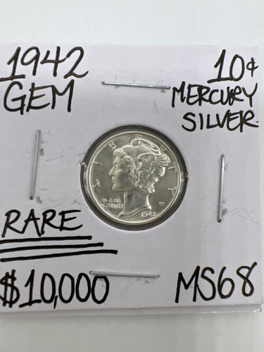 1942 MS68 RARE GEM MERCURY SILVER DIME