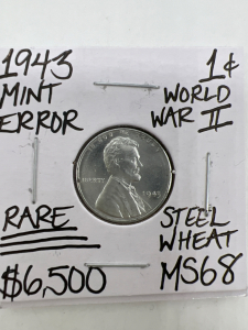 1943 MS68 RARE MINT ERROR WWII STEEL PENNY